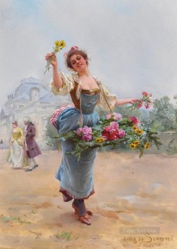 París Painting - Louis Marie Schryver La niña de las flores 3 parisina